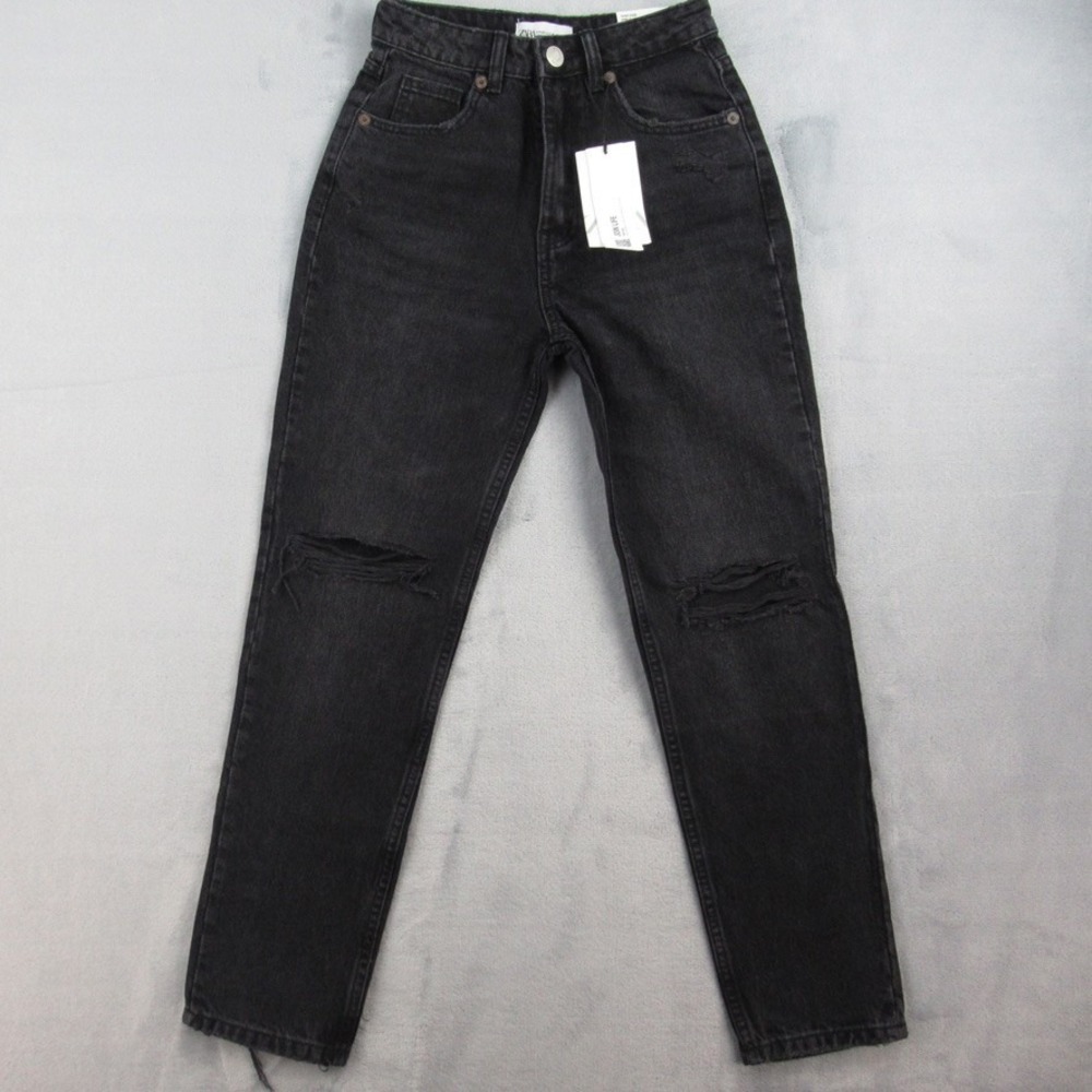 Zara Womens High Rise Ankle Length Distressed Jean Black Size 0 NWT 8197/230/800